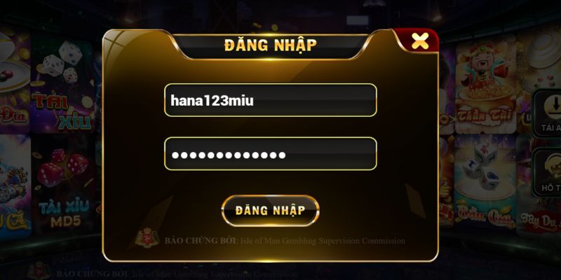 Nhập các thông tin cơ bản tài khoản đăng nhập Hitclub